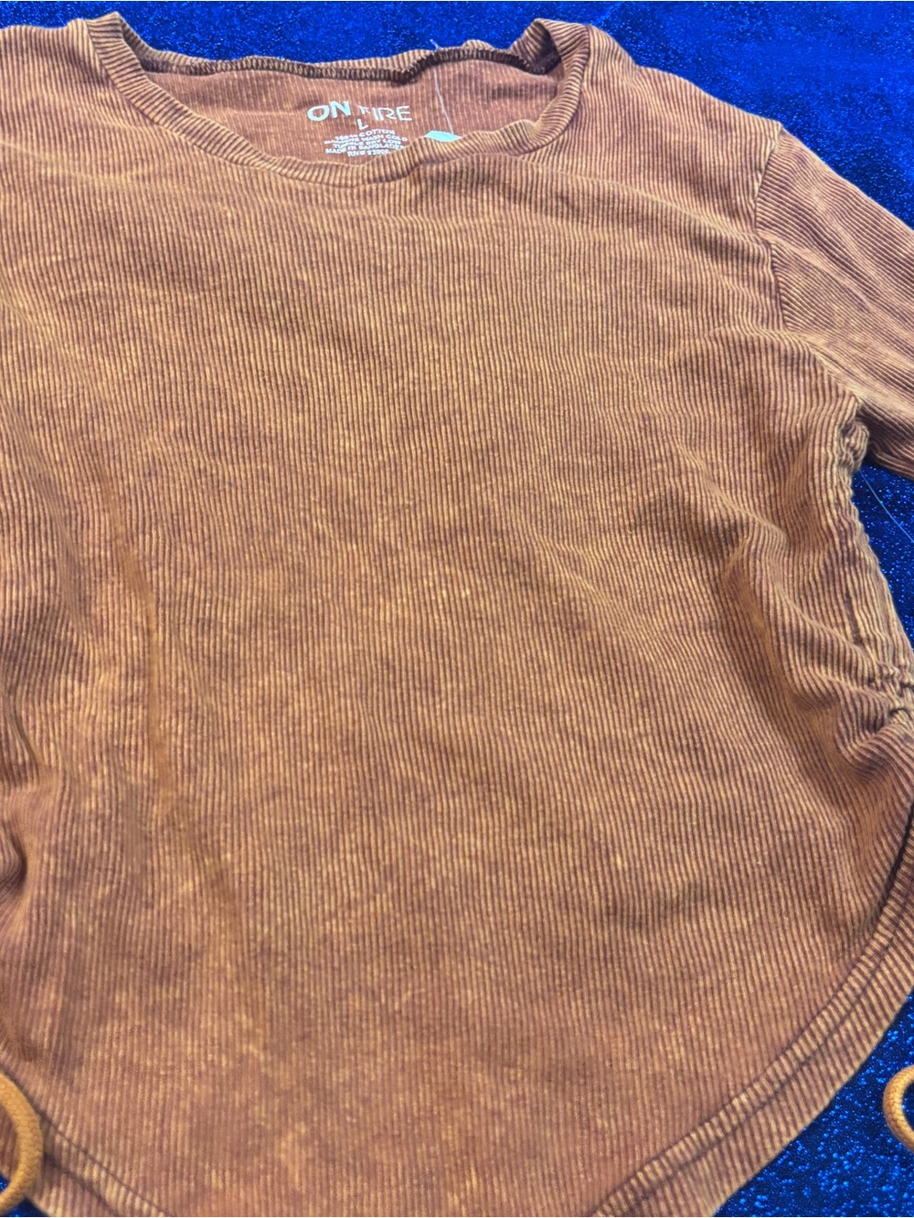 On The Byline? Rust Brown Ribbed Long Sleeve Top